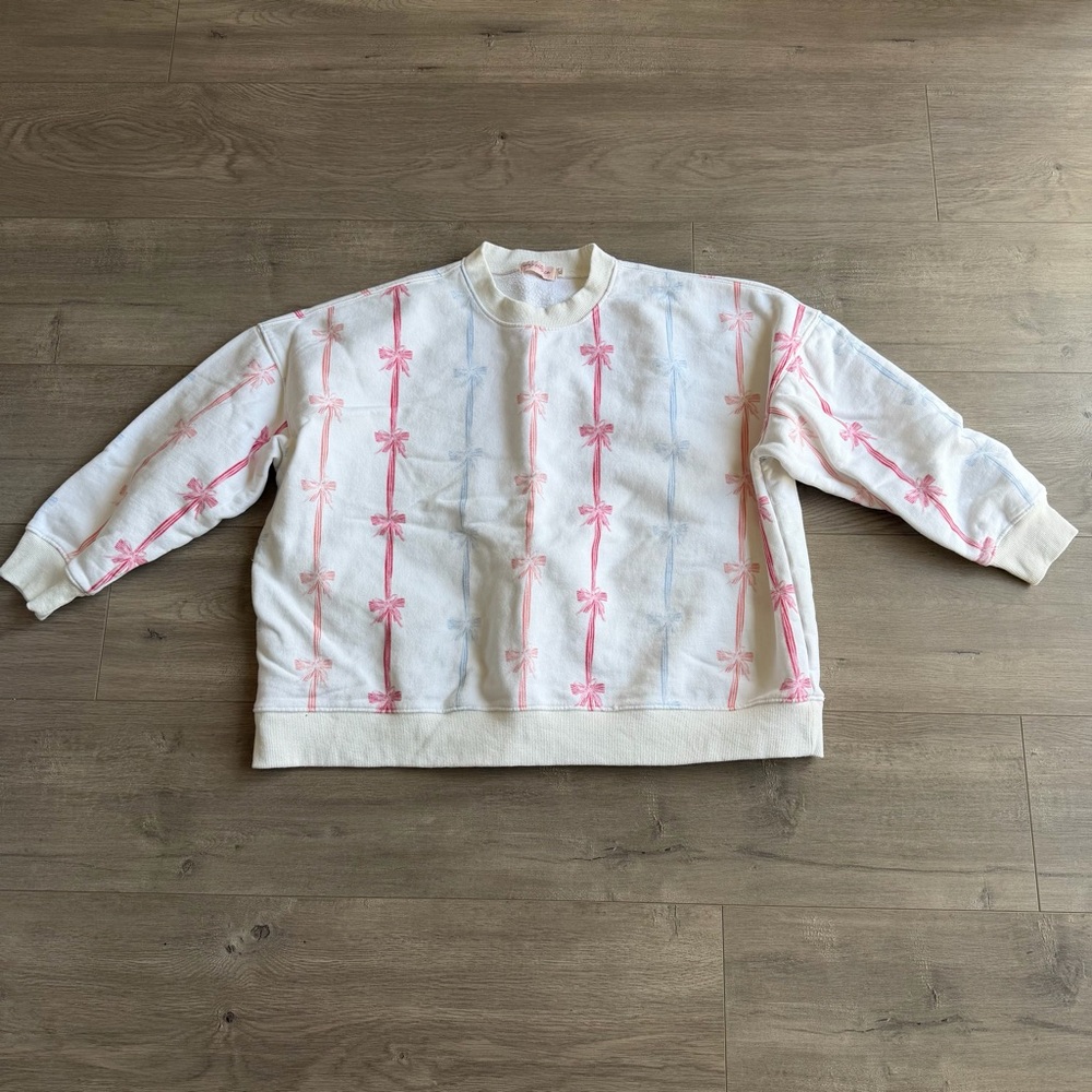 Ivy City Co White Sweatshirt with Pink and Blue Bows